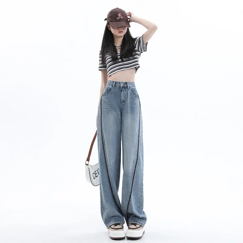 Personality Wide Leg Jeans Women's Spring And Summer High Waist Straight Loose leg mopping pants