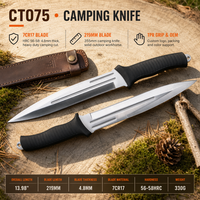 Couteau de survie pour le camping en plein air, lame en acier 7Cr17MoV à pointe tombante, manche en TPR, fabrication OEM ODM, vente en gros, CT075