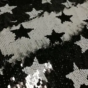 Reversible Star Black White Sequin Fabric 5mm Satin Fabric Shaoxing Europe Customized Woven 100% Polyester Plain Embroidered ***