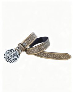 Hebilla de Cinturón Redonda de Aleación de Zinc con Nudo Celta Vintage, Cinturón Casual Occidental de Cuero PU con Grabado Floral para Hombre - Product Image 6