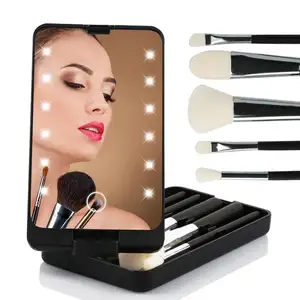 2024 New makeup brush set with mirror case custom mini travel makeup brush set mirror