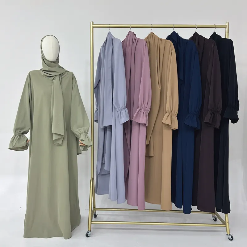 Jilbab Hijab mujeres Abaya conectar bufanda con bolsillo lateral cremallera frontal Casual Maxi vestido Abaya musulmán oración Kaftan túnicas islámicas