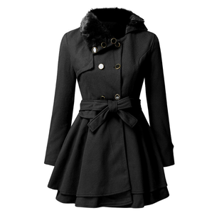 Cappotto lungo da donna in lana caldo da donna autunno e inverno con collo di <span class=keywords><strong>pelliccia</strong></span> doppio petto giacca a vento da donna alla moda - Product Image 3