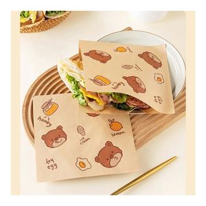 Sac en papier kraft en forme de L personnalisé, imprimé, résistant à l'huile et à la graisse, pour la vente à emporter, la restauration rapide, les courses et les plats chauds, avec votre propre logo - Product Image 4