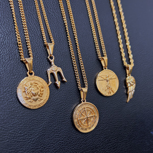 Colar com pingente de cruz masculino, colar de aço inoxidável tridente de bússola, estrela do norte, colar de moedas de mídia, 18k de ouro de <span class=keywords><strong>jesus</strong></span> - Product Image 3