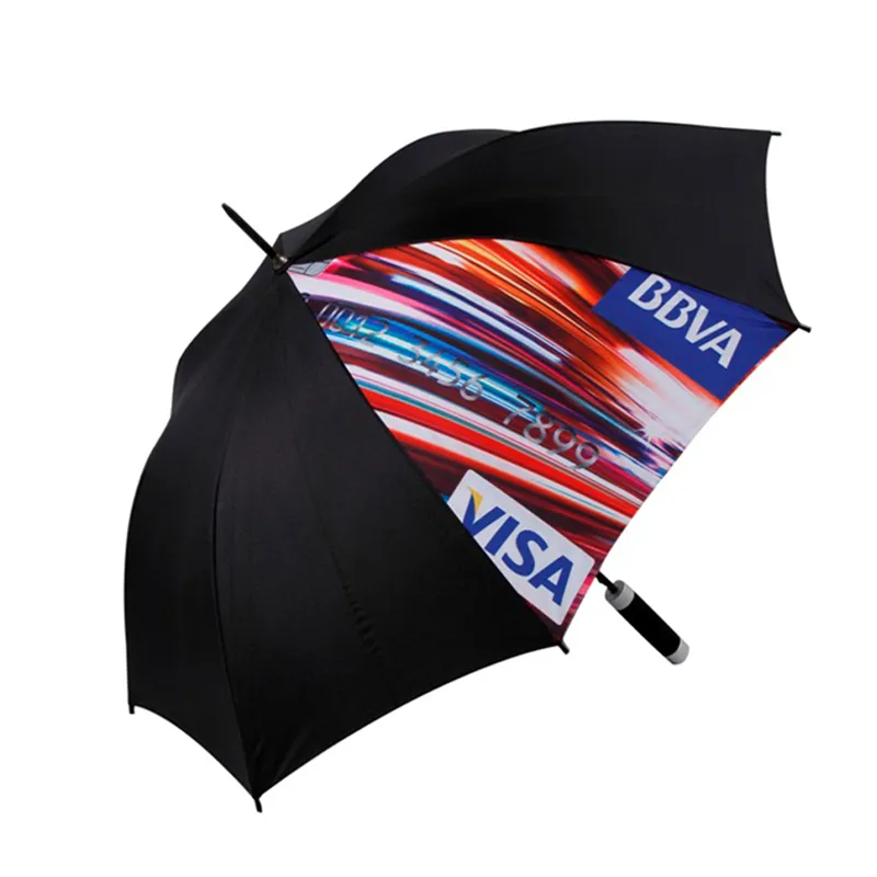 Klasik siyah şirket logosu baskılı şemsiye düz saplı