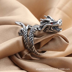 yunnique Dragon <b>Ring</b> <b>Titanium</b> Steel Retro Silver Red Eye Men's Fashion Jewelry Gift - Product Image 2
