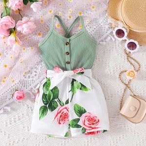 Conjunto Casual Romántico de Dos Piezas para Niñas de 2 a 6 Años, Top con Tirantes de Moda de Verano, Pantalones Cortos con Estampado Floral - Product Image 4