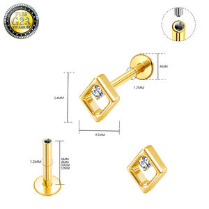 YS Piercing per il Corpo in Titanio ASTM F136, Orecchini a Perno con Zirconi Cubici Placcati Oro, Vendita all'Ingrosso - Product Image 6