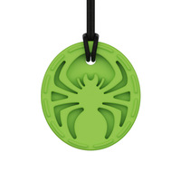 Collier sensoriel en silicone pour enfants, pendentif disque circulaire motif araignée à huit pattes en relief, pour la dentition, avec fermoir de sécurité