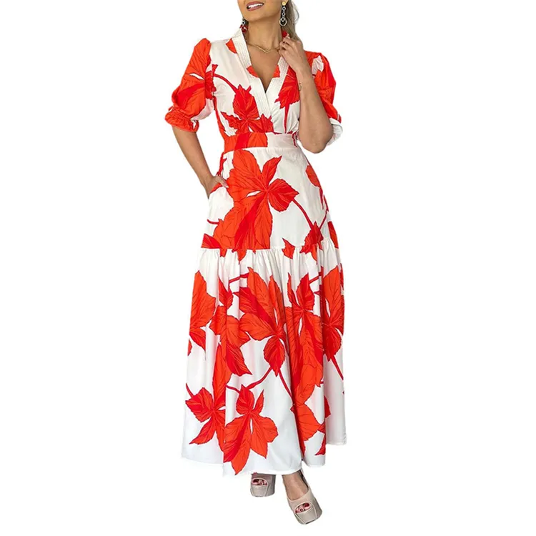 Großhandel afrikanische Frauen Mode Designs Puff ärmel Blumen kleid elegant