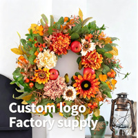 Couronne de fleurs artificielles d'automne 2026 pour Halloween, avec tournesols, dahlias et pommes, pour décoration de porte