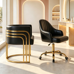 Modern PU Leather Salon <b>Chair</b> Swivel Adjustable Nail <b>Chair</b> Gold Frame <b>Vanity</b> <b>Chair</b> for Beauty Studio - Product Image 2
