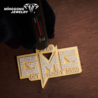 Pendentif personnalisé en argent sterling plaqué or 10K/14K/18K/22K avec moissanite, design texte GMG, style hip-hop, bijoux fins