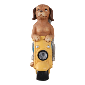 Statua da giardino in resina di cane e gatto che guidano uno scooter, decorazione da esterno per patio. - Product Image 3