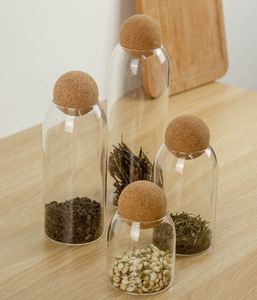 Bouteille en verre borosilicate transparent de 800 ml, pot de conservation alimentaire hermétique avec bouchon en liège rond, organisation minimaliste de la cuisine, boîte de rangement - Product Image 4