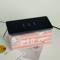 Jam Alarm Kayu LED dengan Pengisi Daya Nirkabel, Kalender, dan Layar Temperatur Elektronik Digital untuk Dekorasi Rumah, Hadiah Promosi EMAF