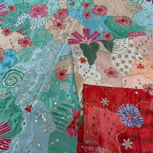 Floral Embroidered <b>Red</b> Designer Fabric | Premium Poly Crepe Embroidery <b>Sequin</b> Fabric for Ethnic Wear, Kurti, Lehenga & Designer - Product Image 4