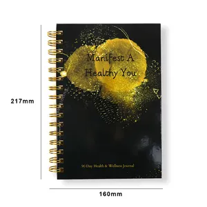 Factory Price Custom Flowery Cover Gold Corner Gratitude Journal Spiral Undated Stationery Dairy Planner Notebook