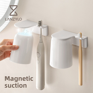 LANZYLO ODM <span class=keywords><strong>Portaspazzolino</strong></span> Elettrico <span class=keywords><strong>a</strong></span> Parete Senza Foratura con <span class=keywords><strong>Ventosa</strong></span> Magnetica e Vano Porta Bicchiere per Collutorio - Product Image 1