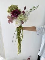 Buket Pengantin Mawar Burgundy Buatan, Calla Lily Putih, dan Amaranthus untuk Dekorasi Bunga Pesta Pernikahan