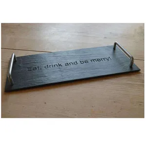 Decorative Dish Cut Edge 46*18cm Rectangle Wholesale Serving Trays Black Slate Tray Luxury Serving Trays