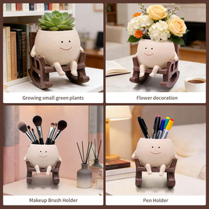 <span class=keywords><strong>Pot</strong></span> de fleurs <span class=keywords><strong>en</strong></span> résine <span class=keywords><strong>en</strong></span> forme de chaise à bascule avec visage souriant pour plantes d'intérieur et d'extérieur, petits pots de plantes uniques pour succulentes - Product Image 3