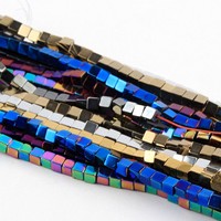 Perles d'espacement carrées en verre cubique de 4 mm en gros, perles en pierre d'hématite pour la fabrication de bijoux