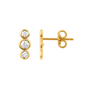 Wholesale Fine Jewelry 3 Bezels Set Bubbly Stud Earring 14K Karat Solid Gold Diamond Mini Trio Earring