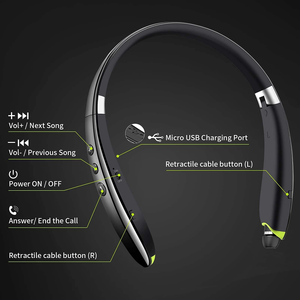 Écouteurs sans fil intra-auriculaires <span class=keywords><strong>Bluetooth</strong></span> SX-990 Sport à tour de cou, les plus vendus, avec étui de transport et câble rétractable pliable - Product Image 4