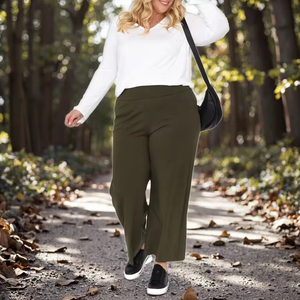 Collezione di Pantaloni Casual da Donna, Gamba Dritta, Vita Elastica, Fronte Piatto, <span class=keywords><strong>Taglie</strong></span> <span class=keywords><strong>Forti</strong></span> - Product Image 6