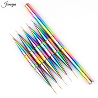 Pinceaux à ongles populaires avec logo personnalisé, manche métallique coloré effet aurore, double embout, pour liner et détails fins