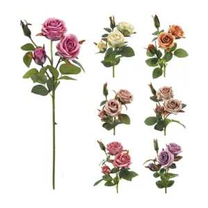 20" मक्खन गुलाब के फूल स्प्रे, 3F 1B[EF11055] पॉलिएस्टर कृत्रिम फूल