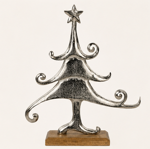 Wholesale Minimalist Black Metal <b>Christmas</b> <b>Tree</b> Sculpture With Mango Wood <b>Base</b> Modern Tabletop Holiday Decoration <b>For</b> Living - Product Image 6