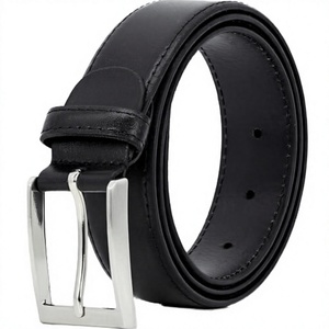 Cinturón Formal de Cuero Genuino Negro con Hebilla Rectangular Plateada, Diseño Sólido y Duradero - Product Image 3