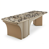 Table à thé en marbre naturel de luxe moderne en forme de T, bureau de direction avec armoire latérale, table à thé Kung Fu en pierre exotique, mobilier