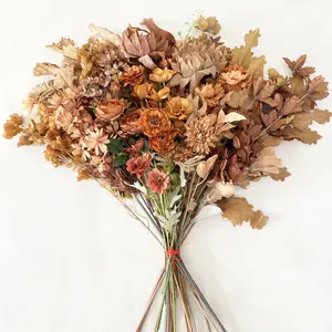Flor de la serie de otoño marrón para centros de mesa de boda Arreglo de flores Hortensia Rosa Flor DE BODA artificial y planta