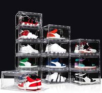 Conteneur pour animaux de compagnie grande capacité bottes organisateur transparent clair haute qualité affichage étagère de stockage acrylique boîte à chaussures magnétique