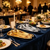 Pince à salade dorée Splendid Gold avec plateau, pinces de service en acier inoxydable pour buffets, traiteur, mariages et autres fournitures hôtelières
