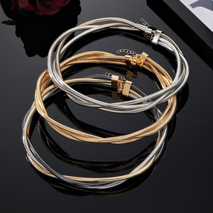 Collier ras du cou tressé à trois brins en métal, couleur or et argent, pour usage quotidien, unisexe, style européen et américain - Product Image 1
