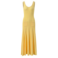 Robe longue sans manches en maille pour femme, nouvelle collection, haute qualité, style élégant, avec poches décorées de fleurs en perles, idéale pour le quotidien