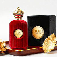 Vente en gros de flacons de parfum en verre ronds de luxe vides, personnalisés avec un flocage rouge, 30 ml, 50 ml, 100 ml, flacon de parfum en verre avec boîte