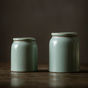 Tianqing Ru Kiln Ceramic <b>Tea</b> Caddy Cylinder Airtight Storage Jar For Kung Fu <b>Tea</b> <b>Set</b> Household Use - Product Image 4