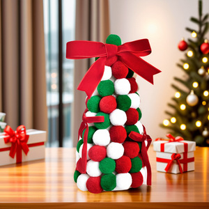 New Mini <b>Christmas</b> Tree Ornament Desktop Decoration with Small Pom-Poms and Bows - Product Image 3