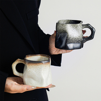 Tasse en céramique rustique à facettes irrégulières, finition émaillée effet éclaboussures, texturée, faite à la main, pour café, thé ou eau
