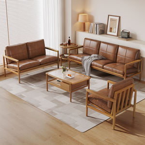 Canapé en cuir 2 places de style moderne du milieu du siècle avec cadre en bois, canapé d'appoint rétro pour salon, décoration minimaliste pour la maison - Product Image 1