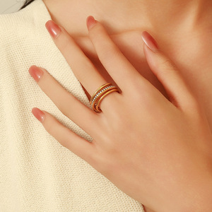 Stainless Steel <b>Ring</b> <b>Set</b> Gold Plated Geometric Design Channel Setting Jewelry for <b>Women</b> - Product Image 2