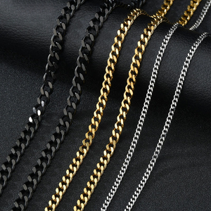 Chaîne <span class=keywords><strong>gourmette</strong></span> cubaine tendance, collier ras du cou punk vintage noir et or, en acier inoxydable 316L massif, pour hommes et femmes - Product Image 1
