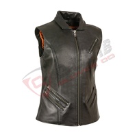 Fermeture à glissière en cuir de vachette moto en cuir de vachette véritable motard en plein air élégant-gilets en cuir respirant avec lacets latéraux