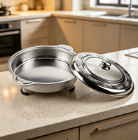 Plat de service rond en acier inoxydable avec couvercle gaufré pour buffet, chauffe-plats pour hôtels, restaurants et traiteurs